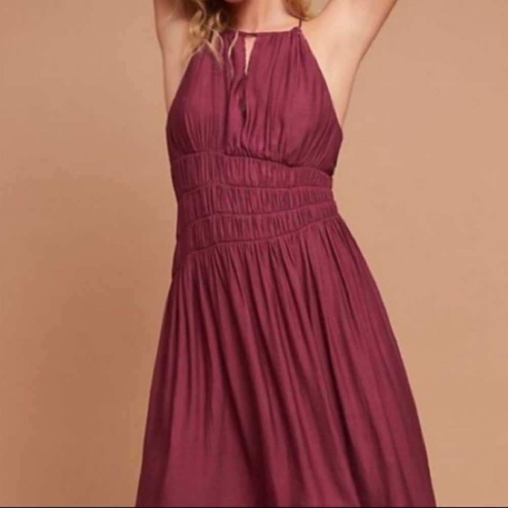 Anthropologie Petite Smocked Halter Midi dress